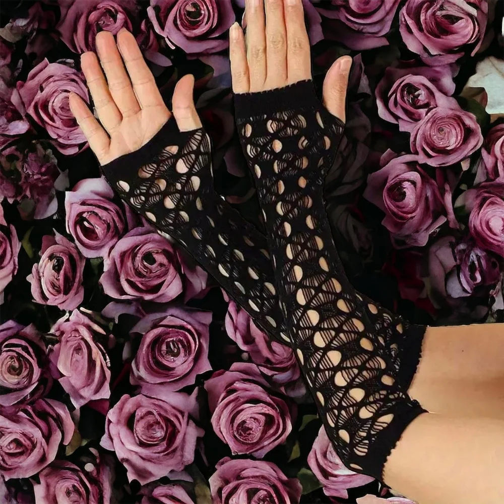 Black Hollow Out, Elegant Decorative Arm Cover, Leisure Style Fingerless Sleeves
